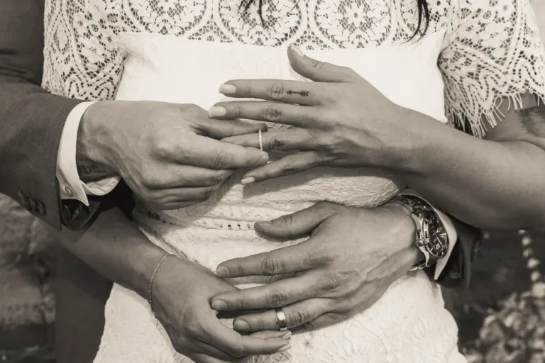 Ring shot of couple just married at the Little White Wedding Chapel in Las Vegas.