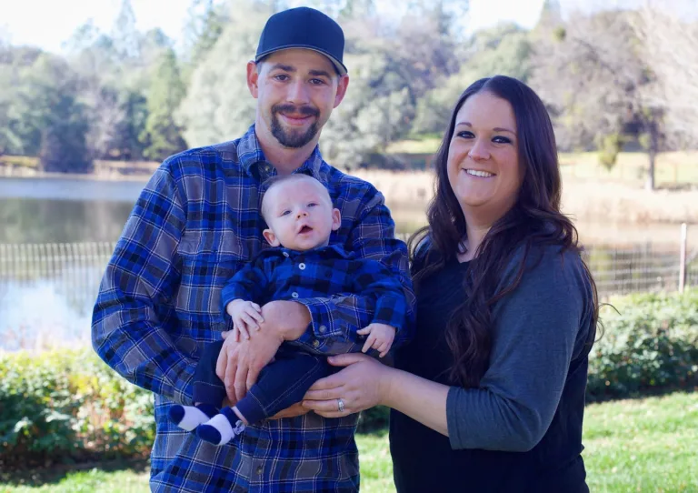Family portrait with a new addition to the family. Taken in a small town in Northern California.