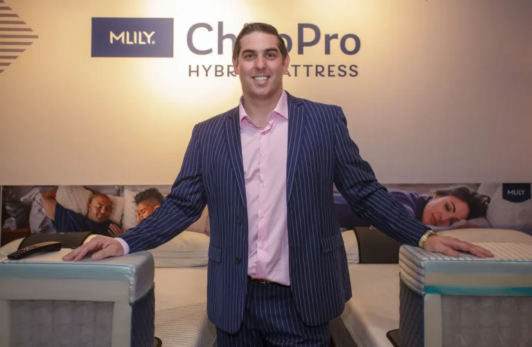 Gentleman in town for a mattress convention posing for business portraits in Las Vegas.
