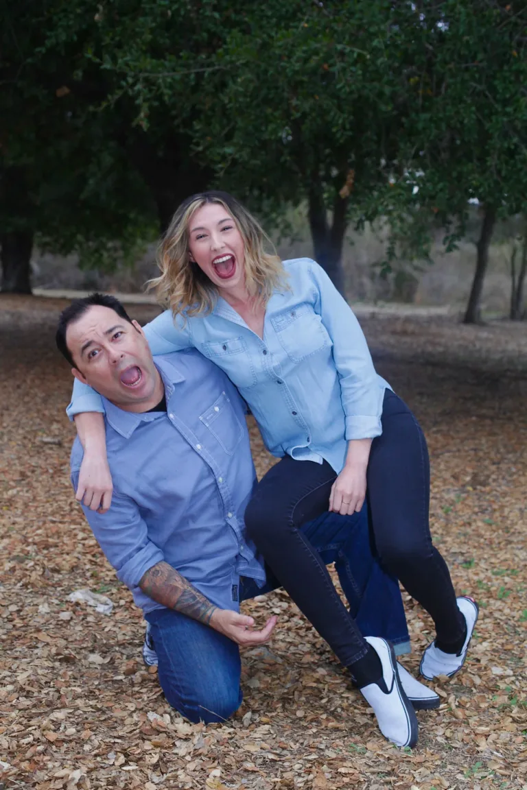 A silly photo of father and daughter taken at a park in Wildomar, California.