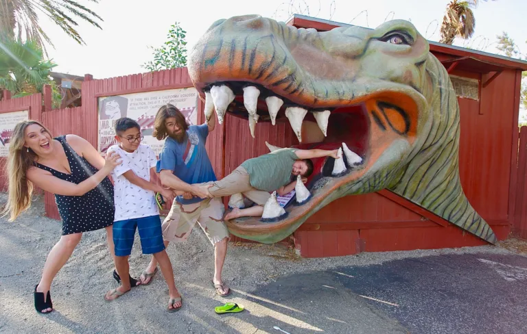 Silly family portrait at Cabazon Dinosaurs in Cabzaon, California.