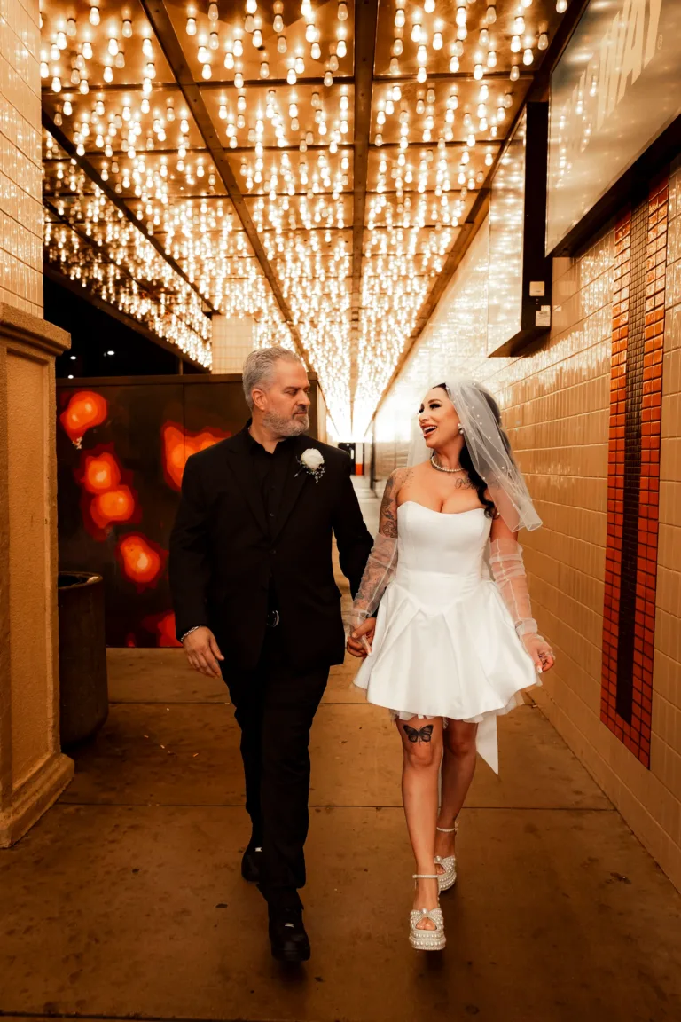 Post wedding portrait on Fremont Street in Las Vegas, NV.