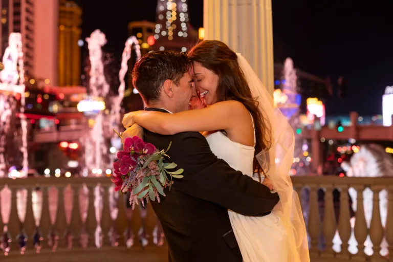 This happy couple was just married on the Las Vegas strip.