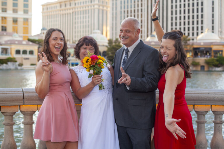 Silly family photo in front of the Bellagio Fountains in Las Vegas.