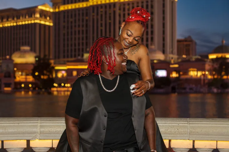 Same sex couple just married in Las Vegas at the Bellagio Fountains
