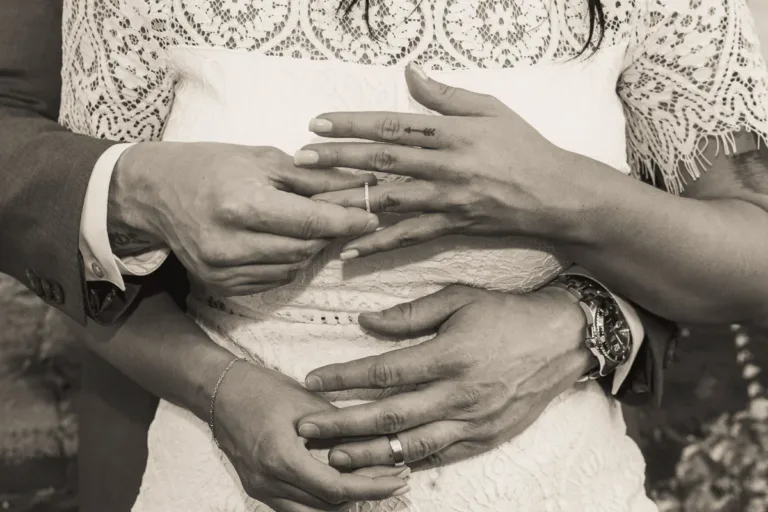 Wedding rings photographed after a ceremony at the Little White Wedding Chapel in Las Vegas